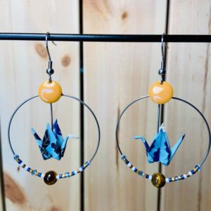 Créoles Chakra & Origami - Œil de tigre