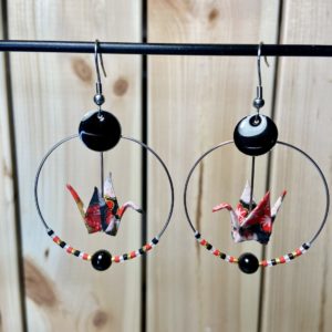 Créoles Chakra & Origami - Agate noire