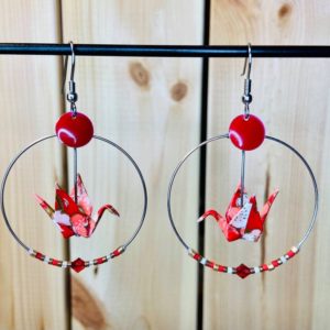 Créoles Swarovski & Origami - Grues japonaises