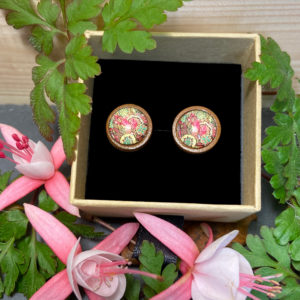 Puces cabochons inox & bois 15 mm - Dôme en verre