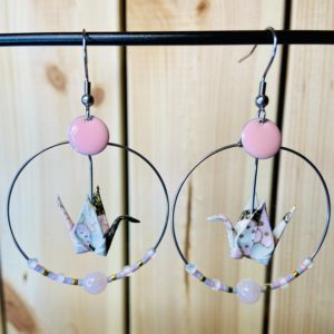Créoles Chakra & Origami - Quartz rose