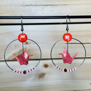 Créoles Swarovski & Origami - Grues japonaises