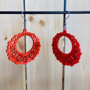 Boucles d'oreilles créoles en bois - Fleurs